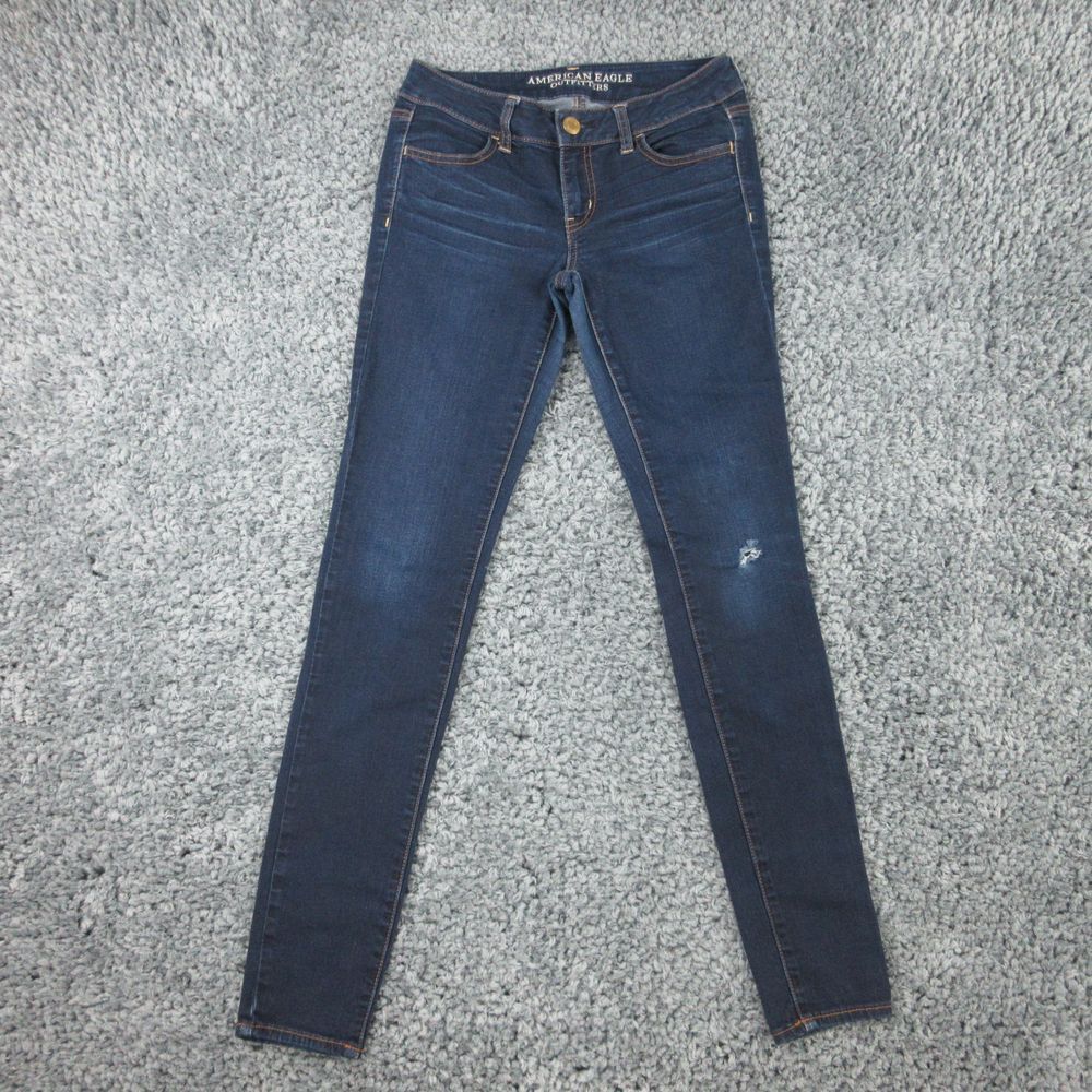 American Eagle Jeans Womens Long 4 Blue Super Stretch Jegging 28x31* Distressed